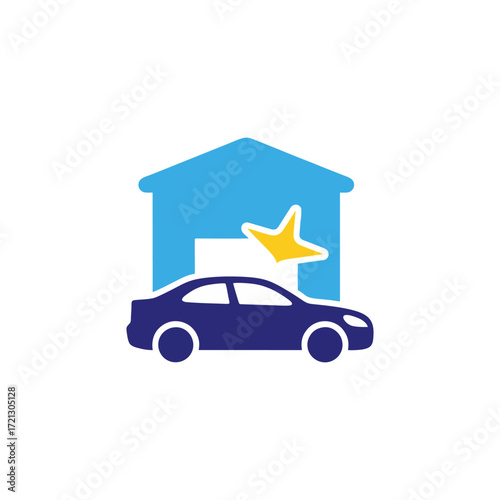 Flat Vector Car Dealer Icon Design in Modern Minimal Style with Blue and Gray Tone for Automotive Business Company Logo Dealership Branding Vehicle Trade Market and Transport Industry Concept