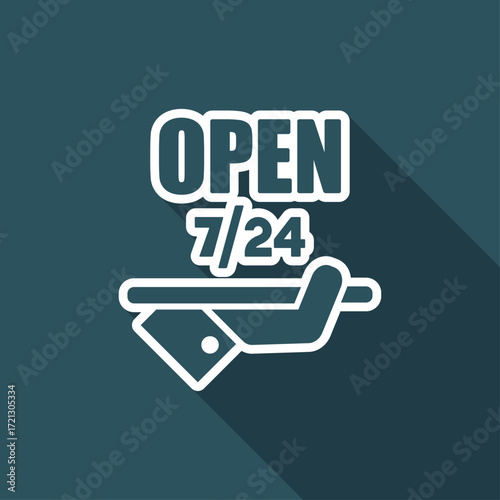 Constantly open - Shop services 7/24 - Vector web icon