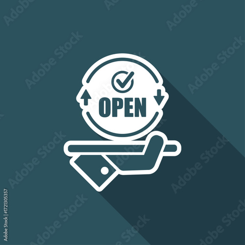 Full time agency services - Check open - Vector web icon