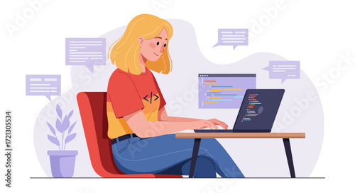 Woman Coding on Laptop Software Development at Home