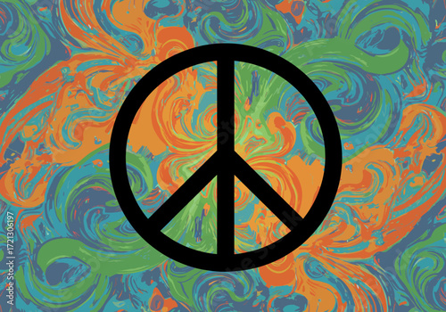 Peace Symbol on Psychedelic Swirl Background
