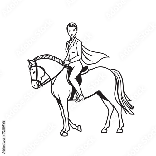 Wallpaper Mural Black and white line art of a beautiful woman with perfect body riding horse elegant minimalist illustration Torontodigital.ca