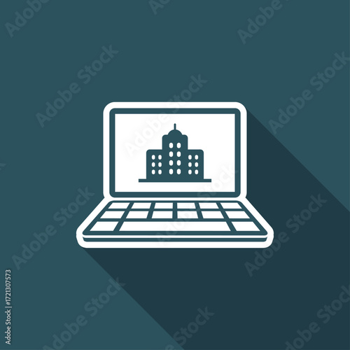 Find house or hotel online - Vector web icon