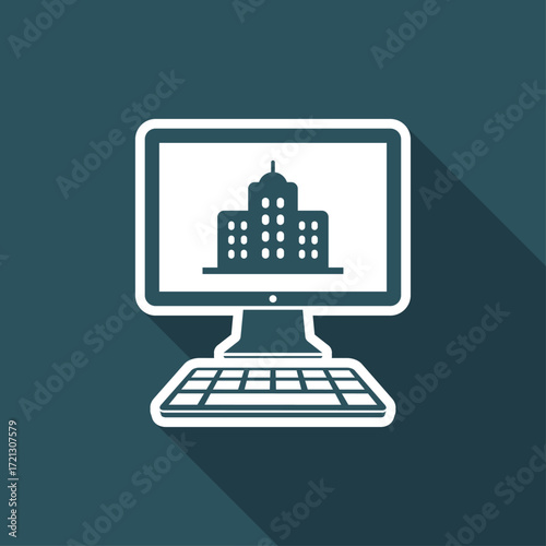Find house or hotel online - Vector web icon