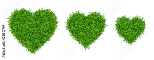 Heart shapes with grass isolated. Vector, png