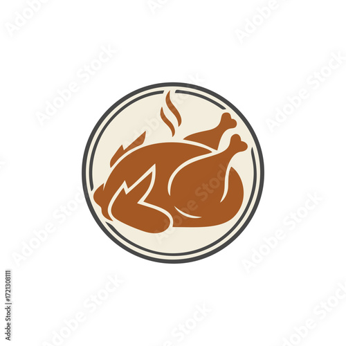 Vector illustration chicken restaurant logo mascot design with vintage retro style modern typography red color badge emblem symbol grilled fried roasted poultry cooking meal food branding for cafe