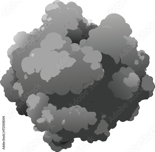Dense Grey Smoke Plume on Black Background thick