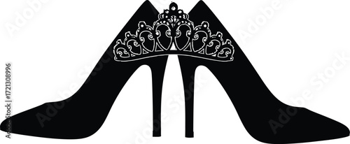Black high heels with crown fashion design vector graphics art