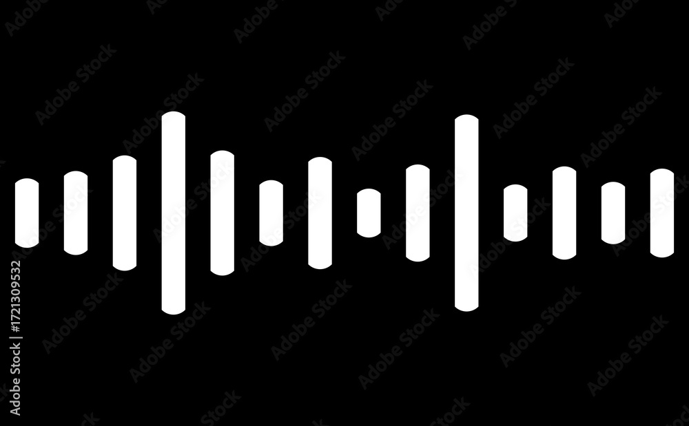 Obraz premium Schallwellen Icon zeigt Tonspur beim Hören von Musik oder Podcast in weiss auf schwarz