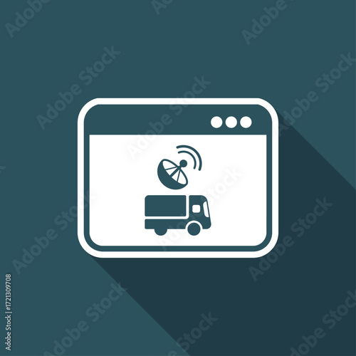 Truck with satellite control  - computer application - Vector flat icon