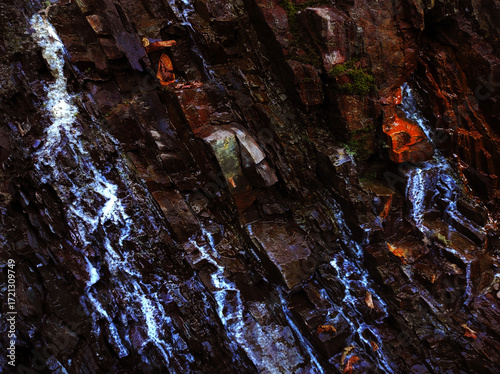 Autumn trend Burnt Wood. Burnt Wood color. Autumn style. Rock texture. Geodesy and geology. Burnt Wood tinted minerals.