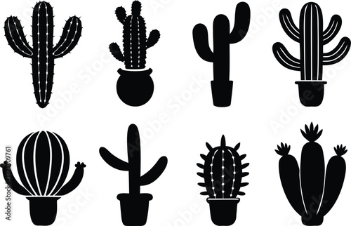 cactus set silhouette vector illustration.