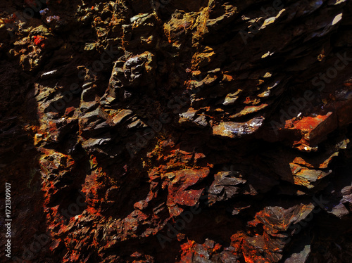 Autumn trend Burnt Wood. Burnt Wood color. Autumn style. Rock texture. Geodesy and geology. Burnt Wood tinted minerals.