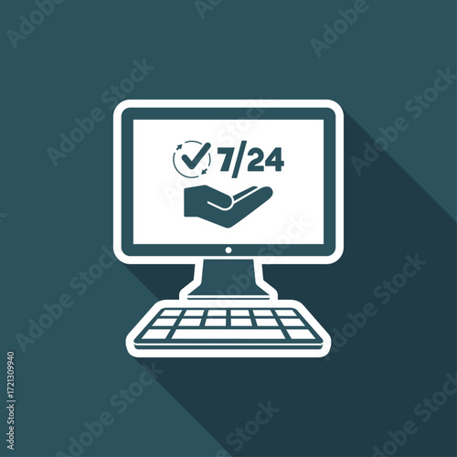 7/24 online services - Vector flat icon