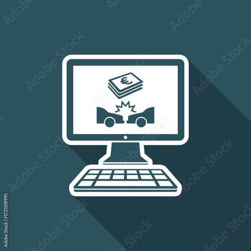 Online insurance payout for car crash - Vector flat icon