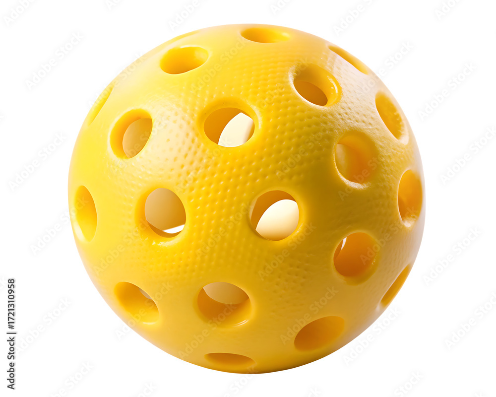 Fototapeta premium Yellow pickleball with holes isolated on white background ,PNG. AI Generated
