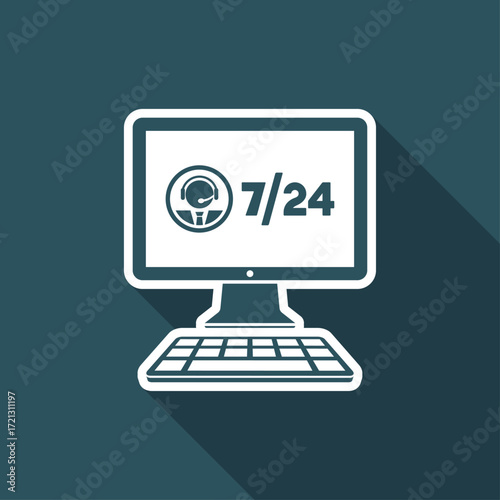 7/24 computer assistance - Vector flat icon