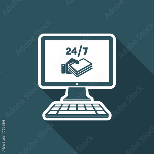 Full time 24/7 payment service - Vector flat icon