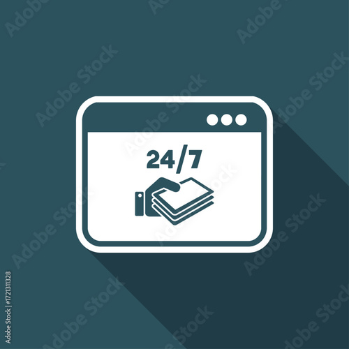 Full time 24/7 payment service - Vector flat icon