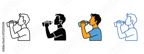Man hydrating icon vector. Stay Hydrated Set with Dynamic Man Drinking Fresh Water from Bottle symbol. vector illustration.