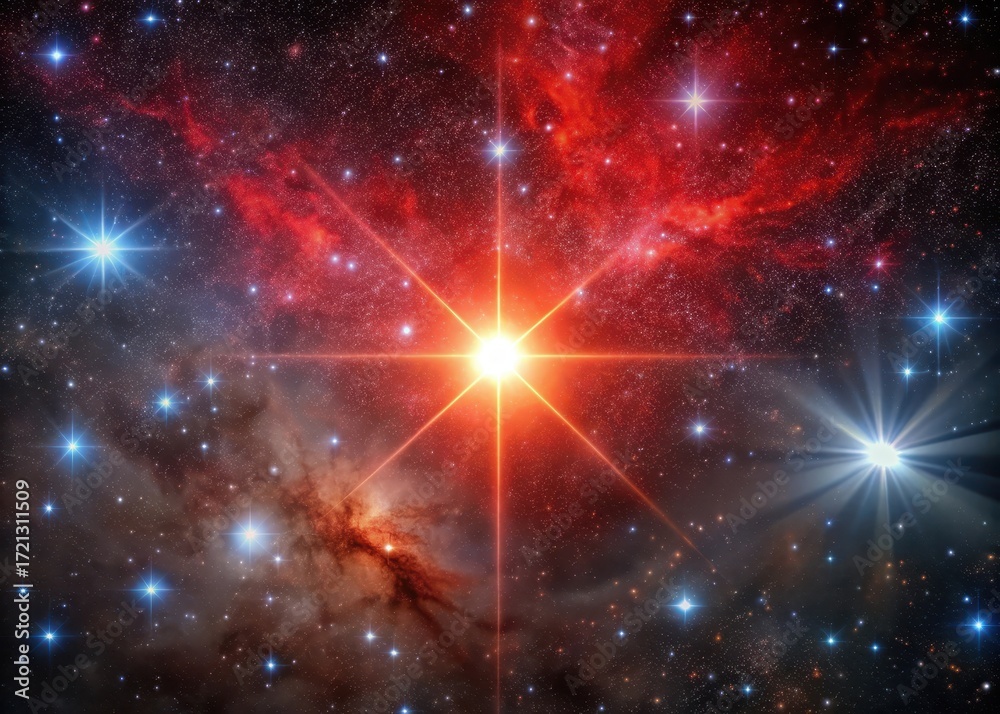 Fototapeta premium Glowing red star in the night sky