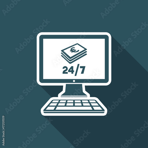 Online banking service 24/7 - Euro - Vector flat icon