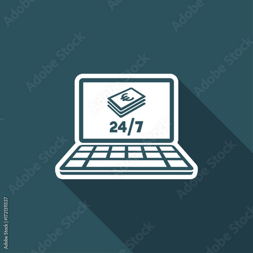 Online banking service 24/7 - Euro - Vector flat icon