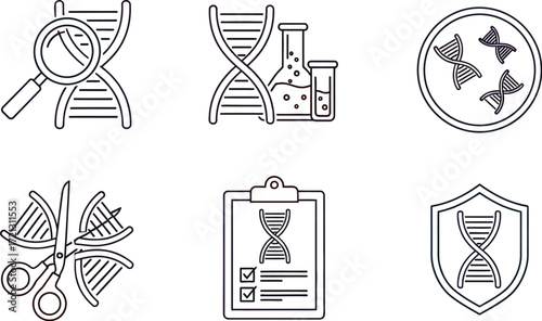 Dna research genetic engineering science and biotechnology icons