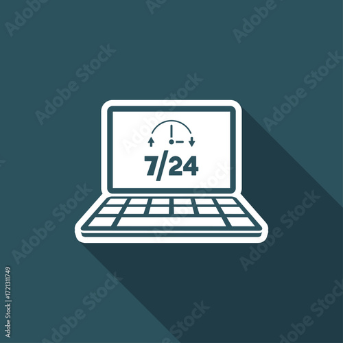 Full time 7/24 computer service - Vector flat icon