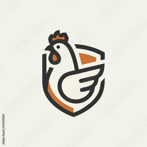 Modern Rooster Mascot Chicken Restaurant Logo for fried chicken shop fast food business gourmet culinary kitchen chef catering delivery service branding emblem isolated on white background