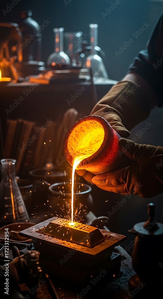 Naklejka premium Pouring Molten Metal A Glimpse into Industrial Craftsmanship.