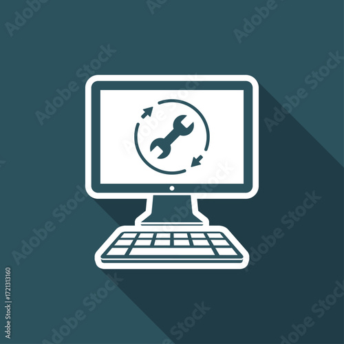 Full time computer repair or customize assistance - Vector flat icon