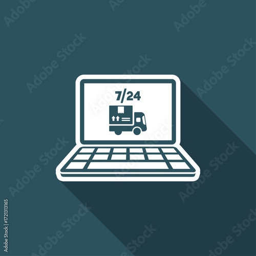 7/24 full time online shop order - Vector flat icon