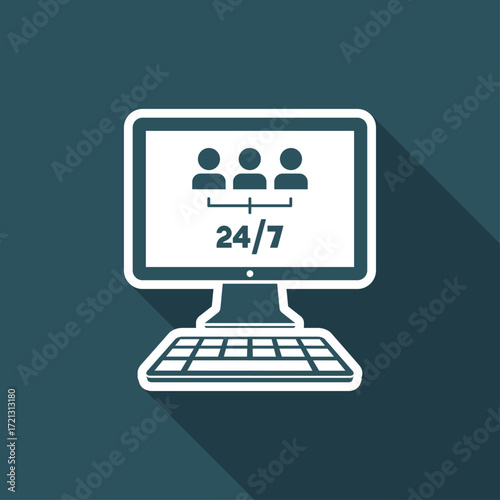 Team network services 24/7 - Vector flat icon