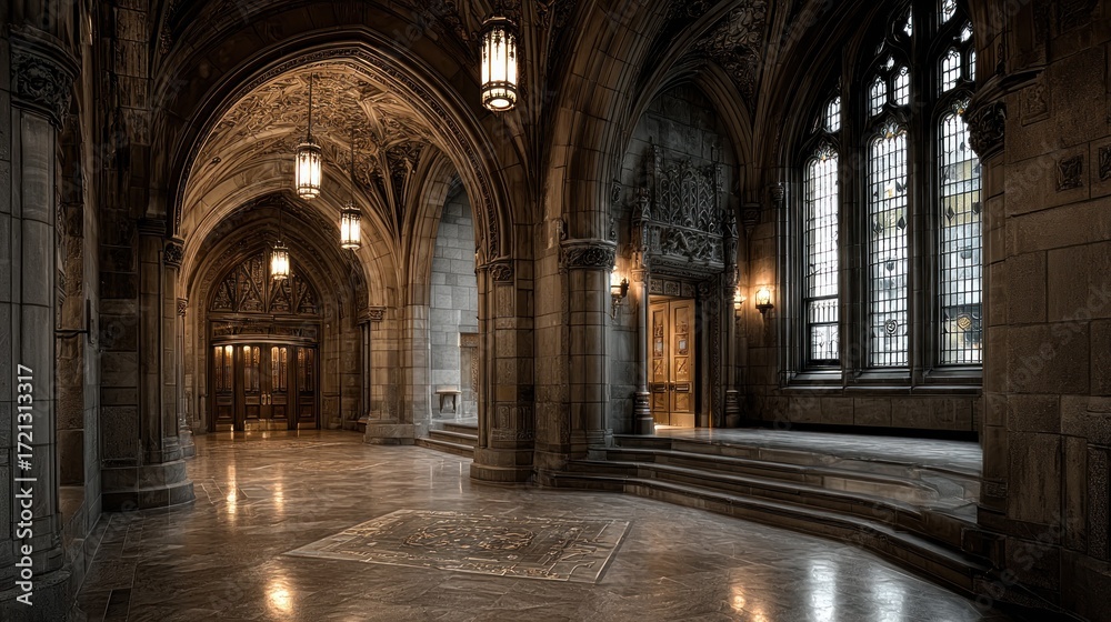 Obraz premium Majestic stone architecture showcases intricate design and cavernous spaces
