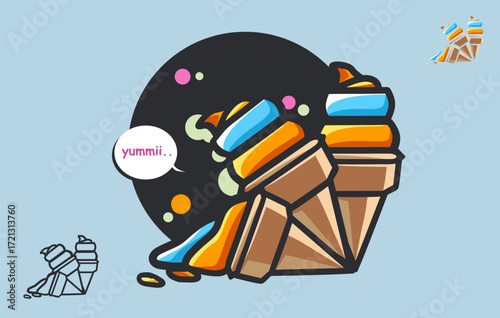 Minimalist Simple Dripping Ice Cream Cone Vector