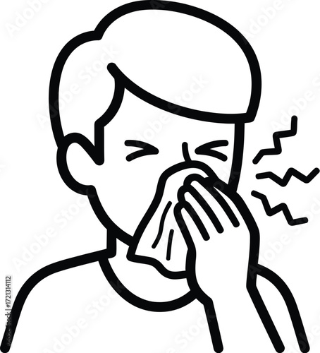 Sick person blowing nose illustration cold and flu season art