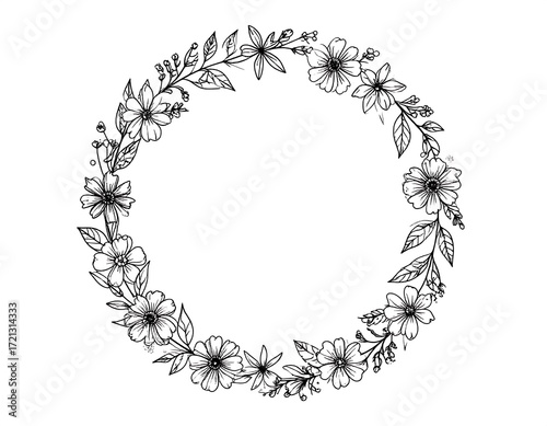 Black and white floral wreath