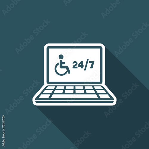Online handicapped services 24/7 - Vector flat icon