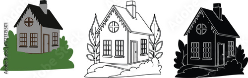 Vector illustration of a house drawing coloring page clipart