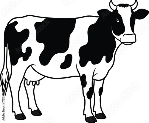 Illustration of a black and white holstein dairy cow standing