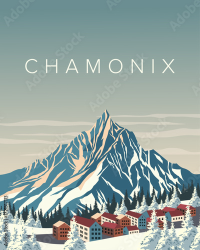 Chamonix travel poster, banner, card