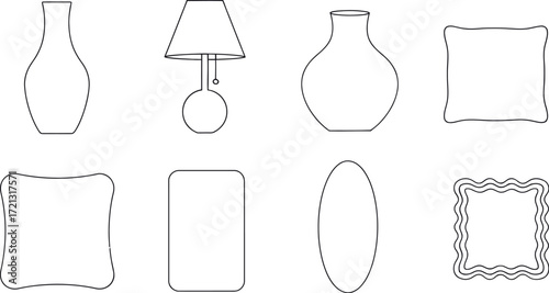 Home decor elements illustration vases lamp pillows and frames