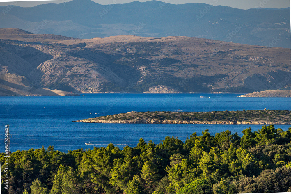 Fototapeta premium Panorama of the town of Lopar, view of the port of Lopar from a nearby peak, Rab