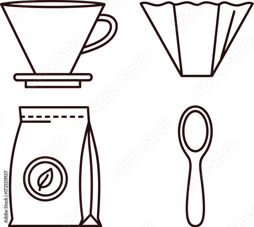 Pour over coffee brewing kit vector illustration design