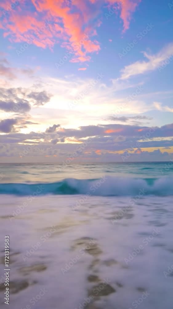 custom made wallpaper toronto digitalPeaceful beach scene with pink-tinged clouds, gentle waves, & soft sand