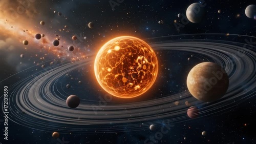 Spread solar system, space science. 4k video