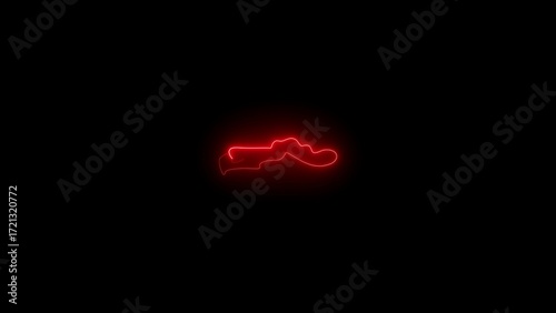 Red Neon Outline Map of The Gambia on Black Background image photo