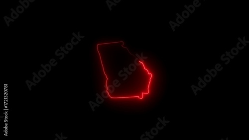 Red Neon Outline Map of Georgia on Black Background image photo