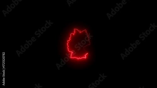 Red Neon Outline Map of Germany on Black Background image photo